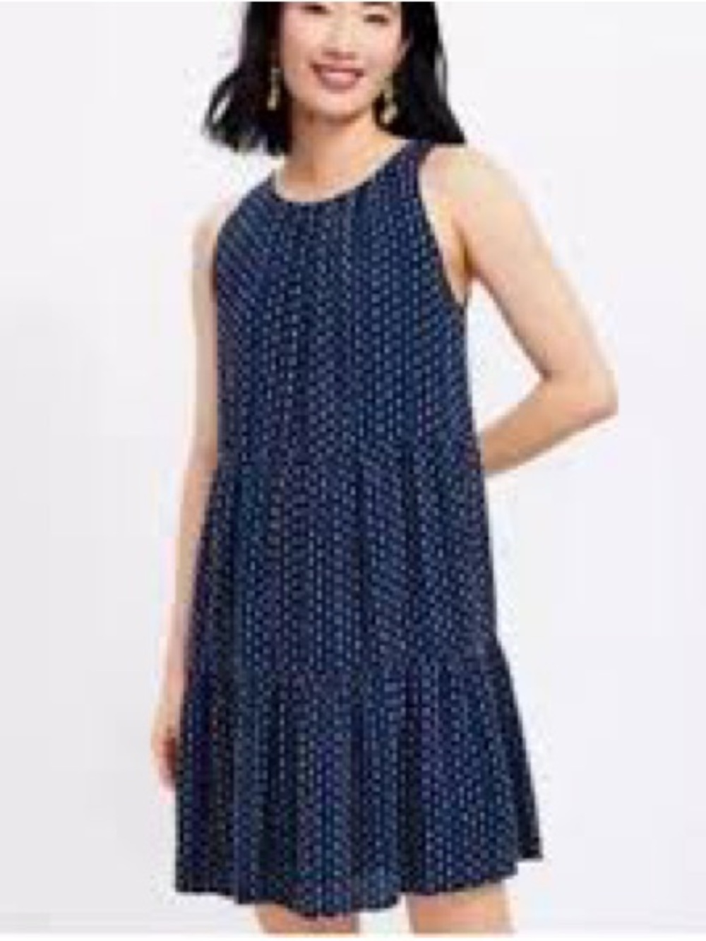 LOFT Navy and White Polka Dot Sleeveless Tiered Dress